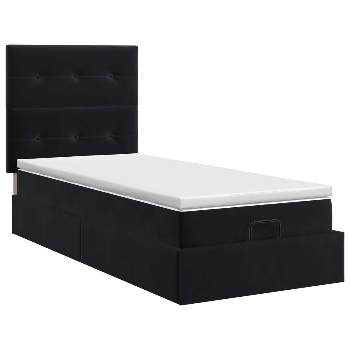 Ottoman seng med madras Sort 90 x 200 cm Fløjl