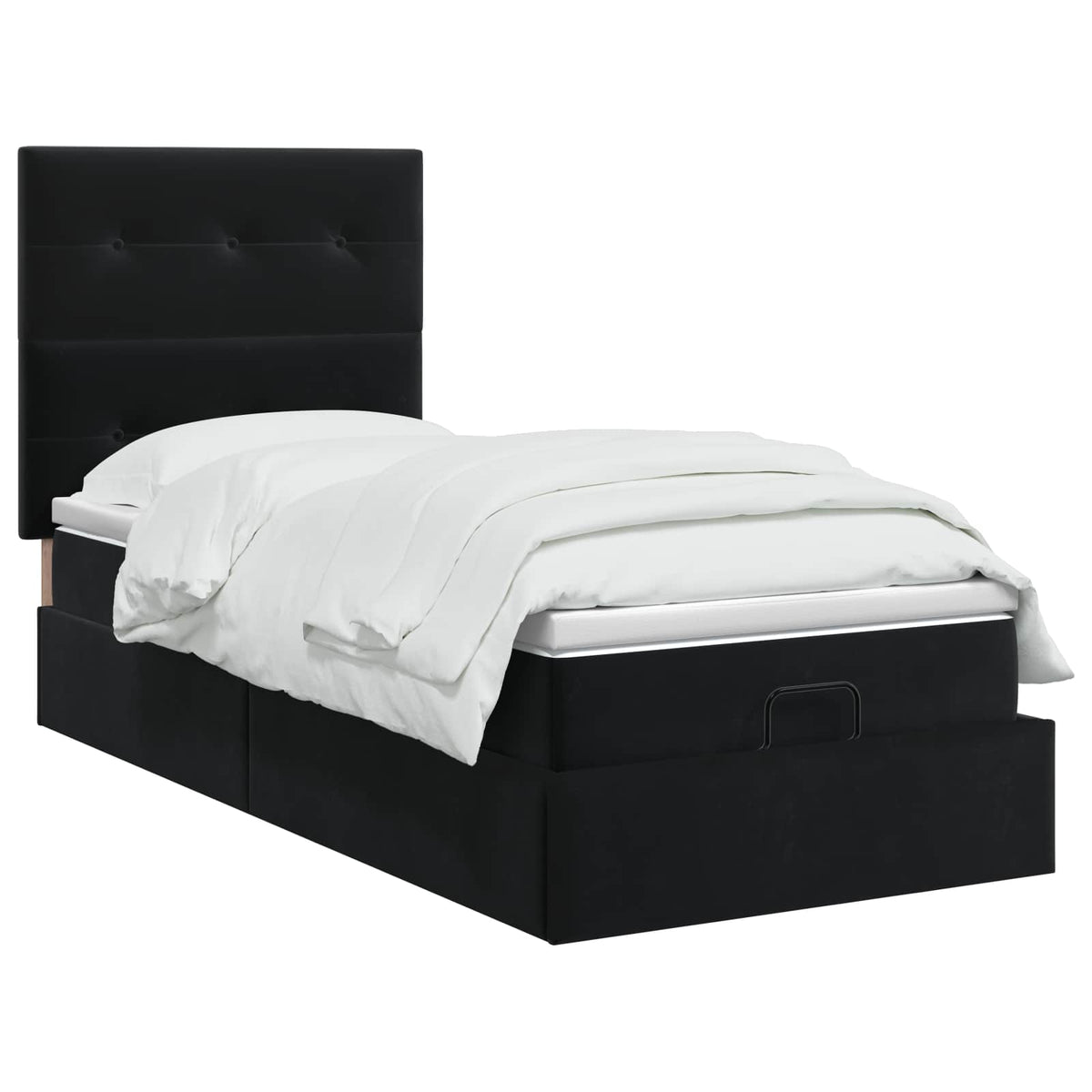 Ottoman seng med madras Sort 90 x 200 cm Fløjl