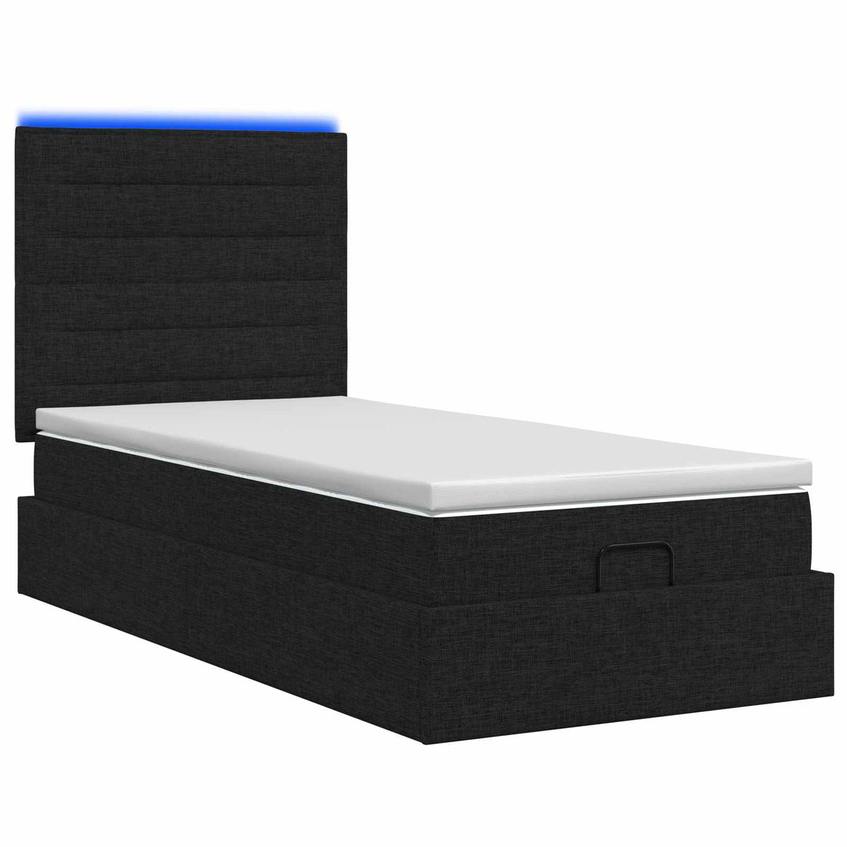Ottoman seng med madras og LED Sort 100 x 200 cm Stof