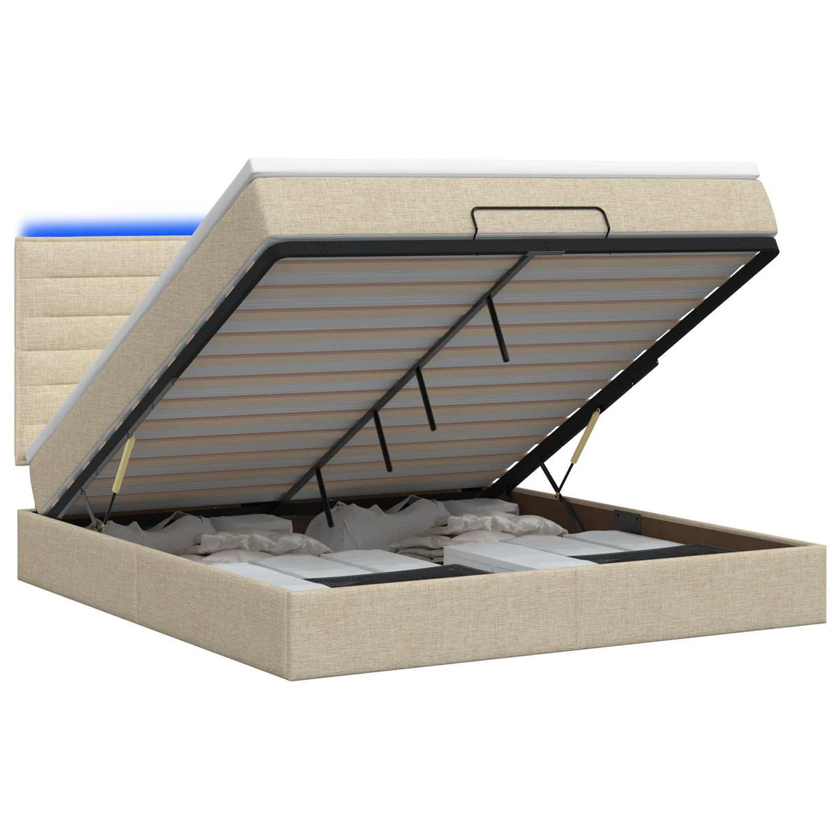 Ottoman seng med madras og LED Cremefarvet 140 x 200 cm Stof