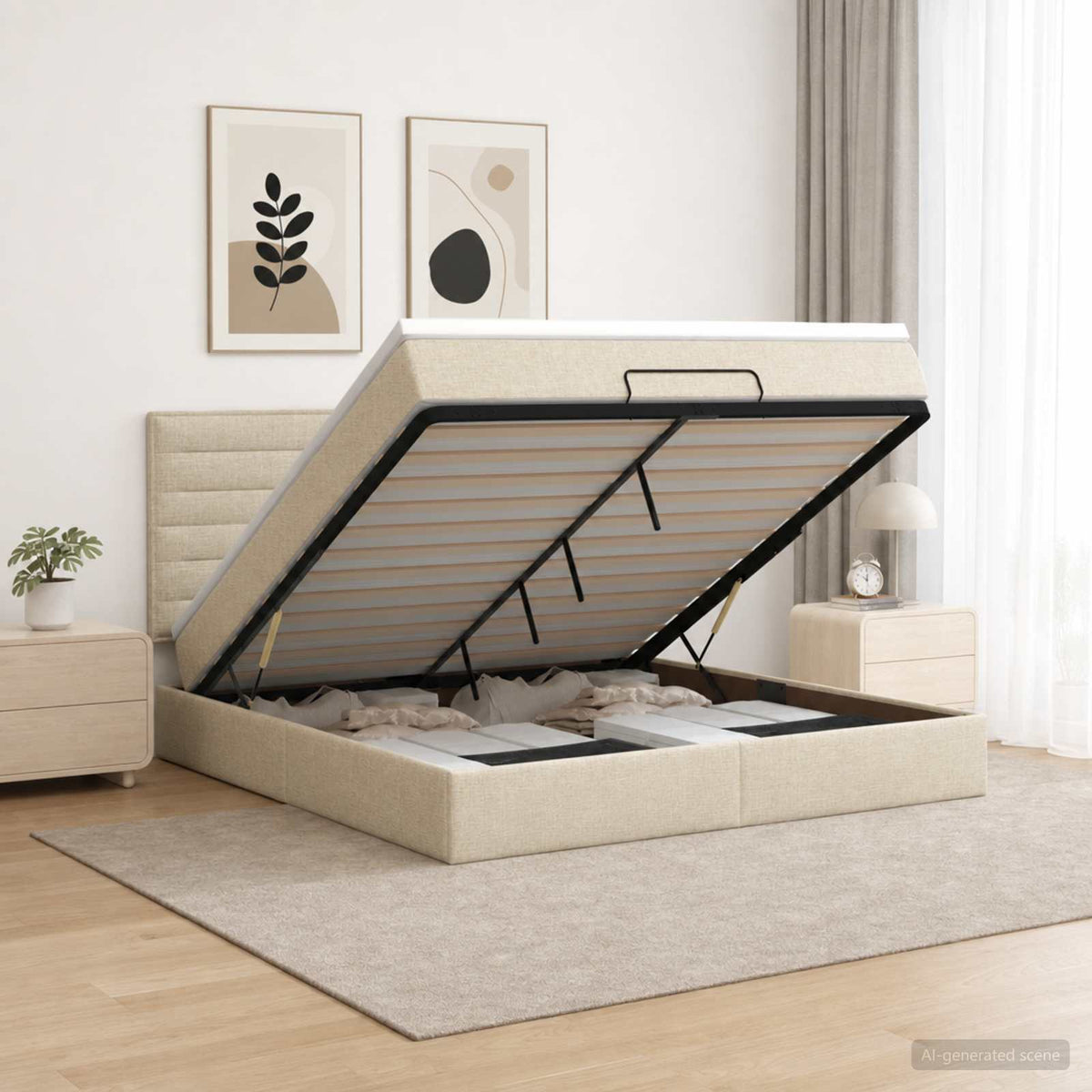 Ottoman seng med madras Cremefarvet 180 x 200 cm Stof
