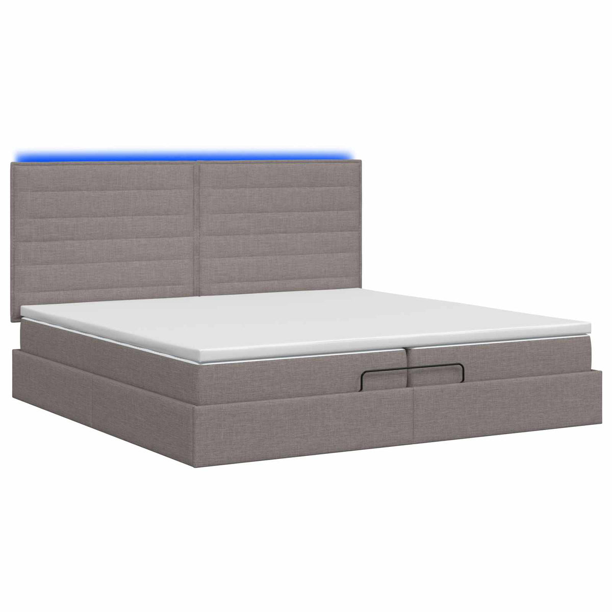 Ottoman seng med madras og LED Gråbrun 200 x 200 cm Stof