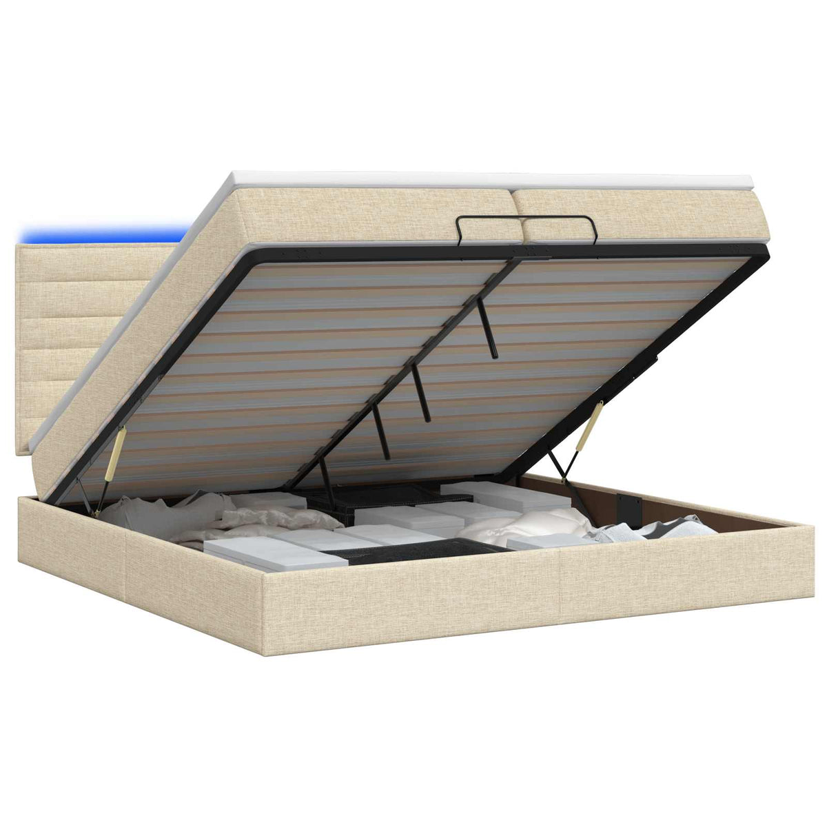 Ottoman seng med madras og LED Cremefarvet 200 x 200 cm Stof
