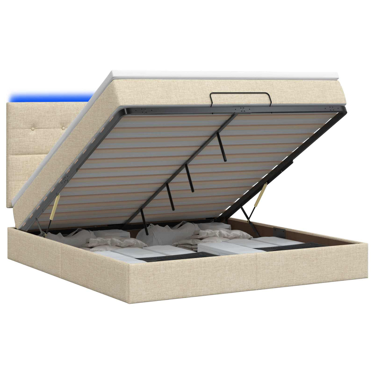 Ottoman seng med madras og LED Cremefarvet 140 x 190 cm Stof