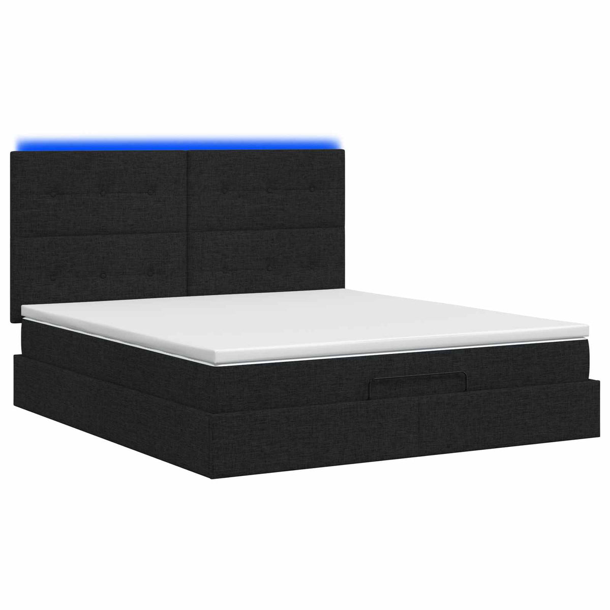 Ottoman seng med madras og LED Sort 160 x 200 cm Stof