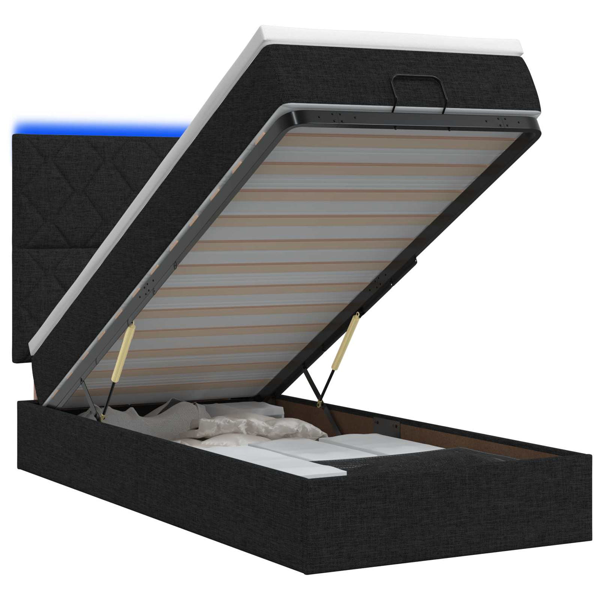 Ottoman seng med madras og LED Sort 90 x 190 cm Stof