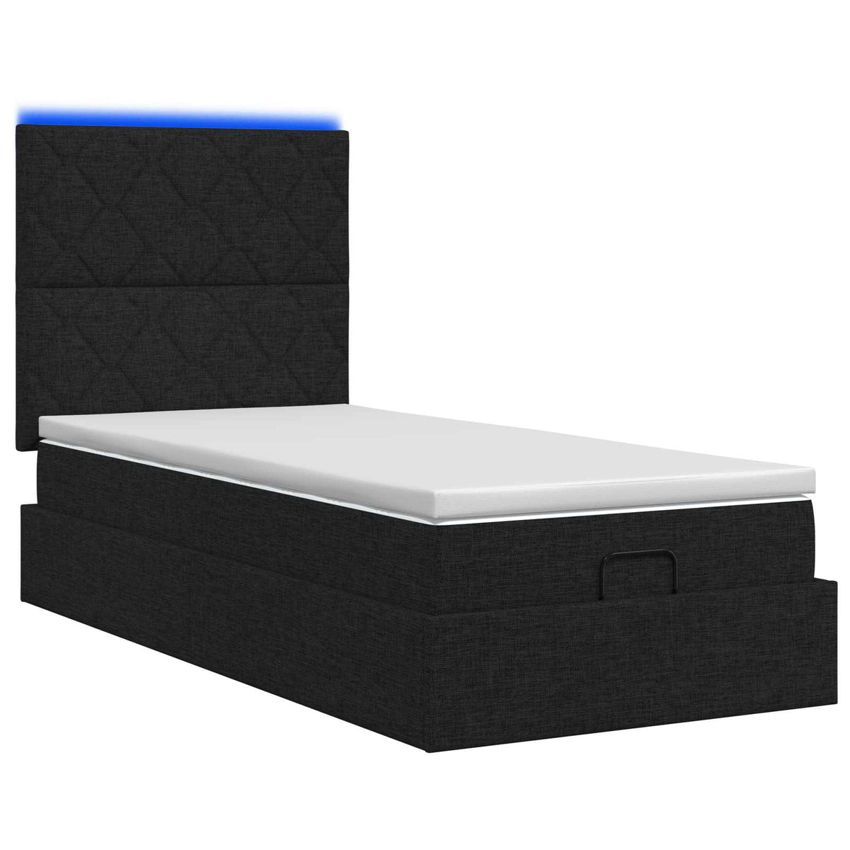 Ottoman seng med madras og LED Sort 100 x 200 cm Stof