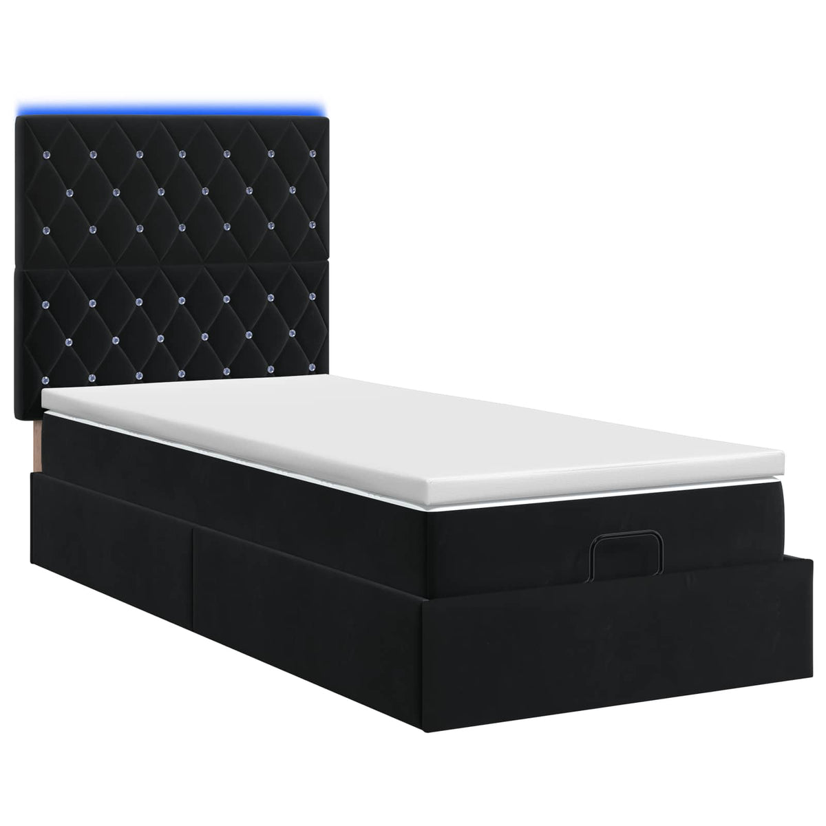 Ottoman seng med madras og LED Sort 90 x 190 cm Fløjl