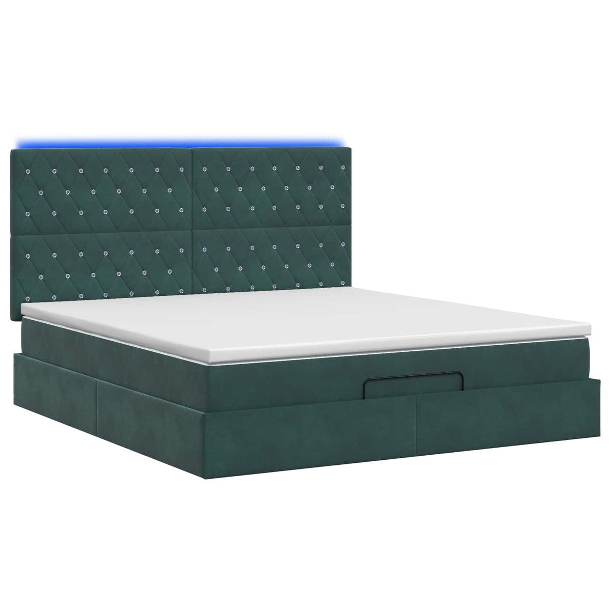 Ottoman seng med madras og LED Mørkegrøn 140 x 190 cm Fløjl