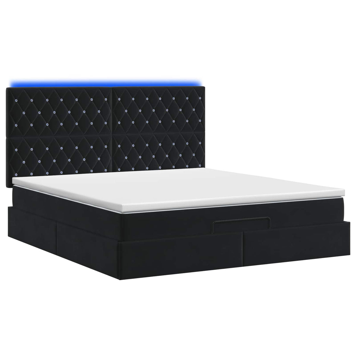 Ottoman seng med madras og LED Sort 180 x 200 cm Fløjl