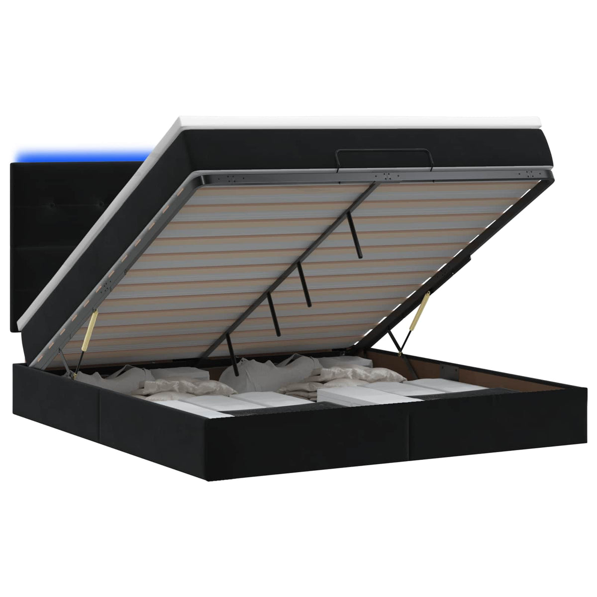Ottoman seng med madras og LED Sort 140 x 190 cm Fløjl