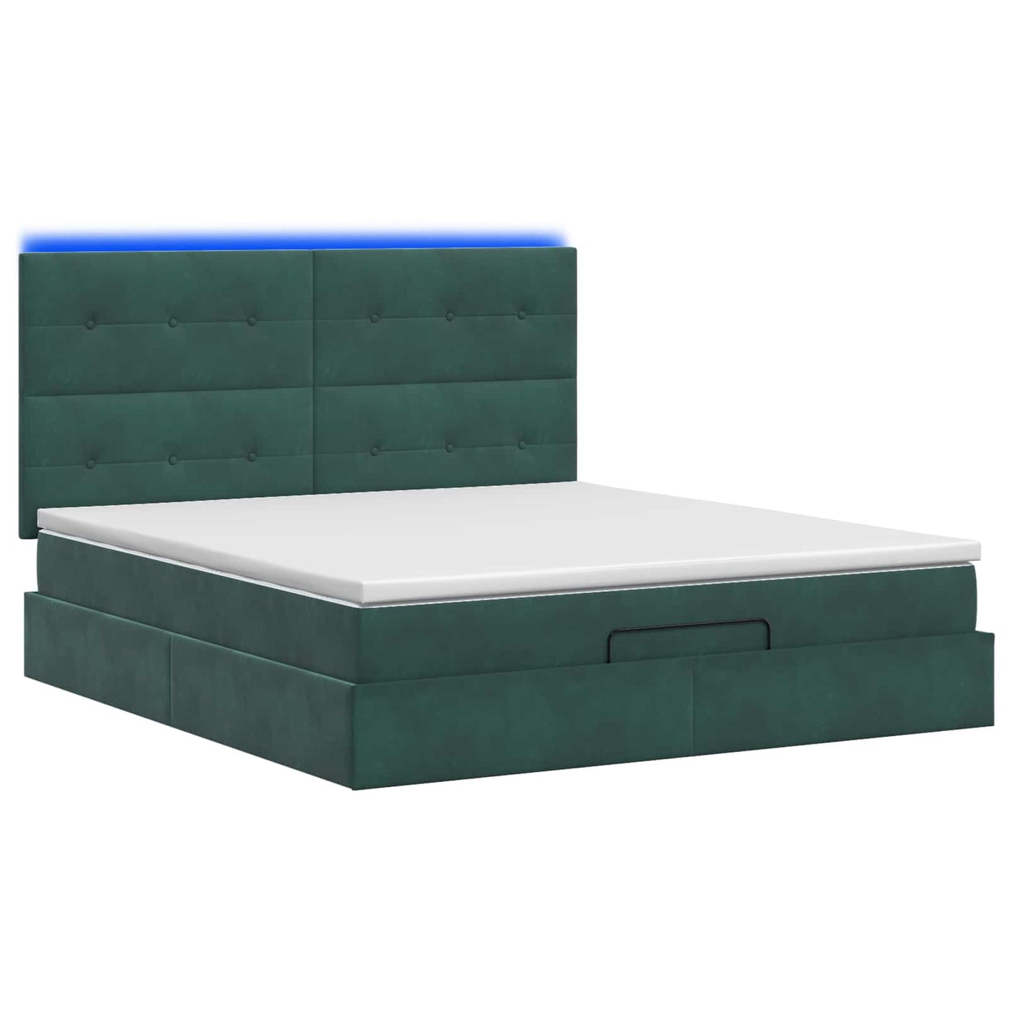 Ottoman seng med madras og LED Mørkegrøn 140 x 190 cm Fløjl