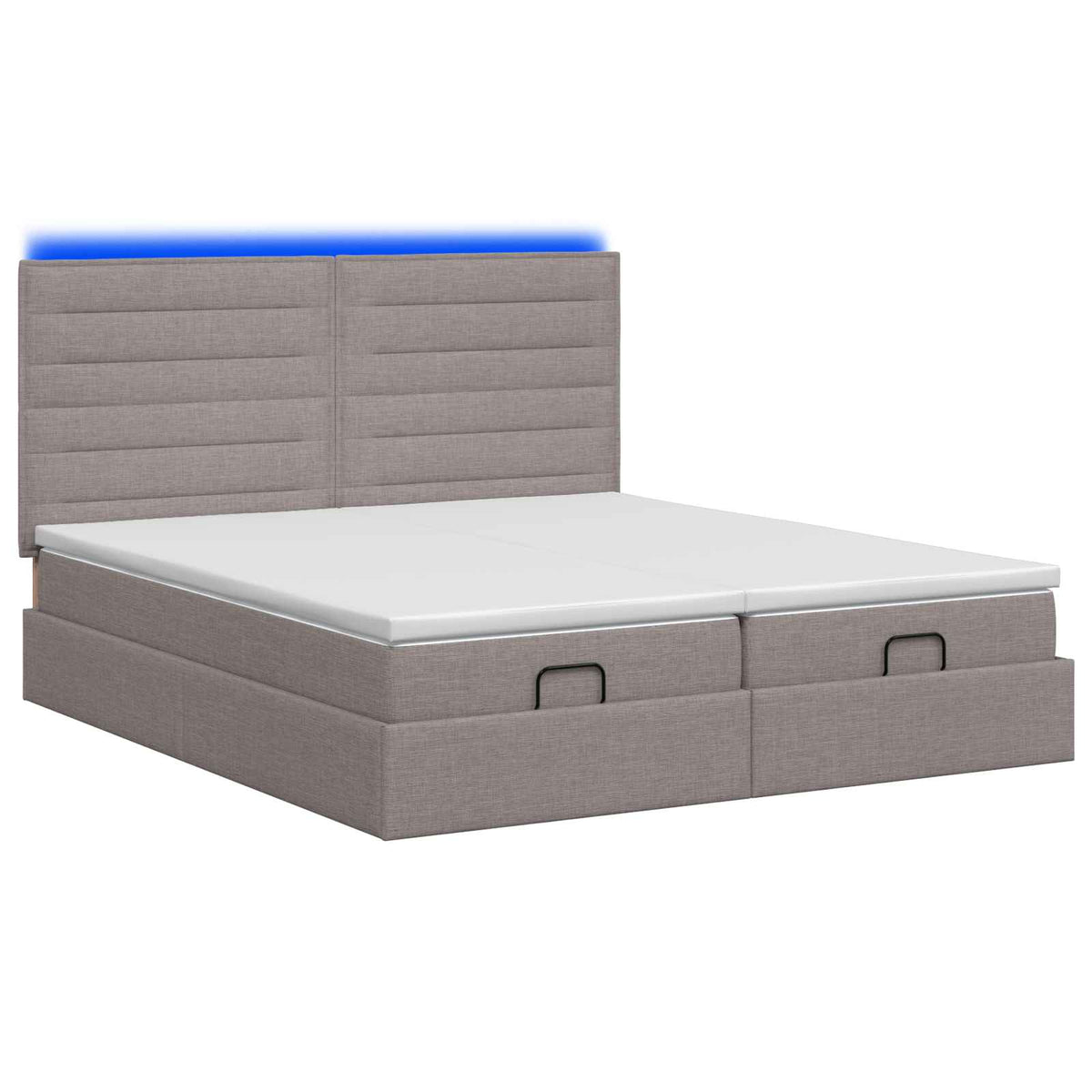 Ottoman seng med madras og LED Gråbrun 160 x 200 cm Stof