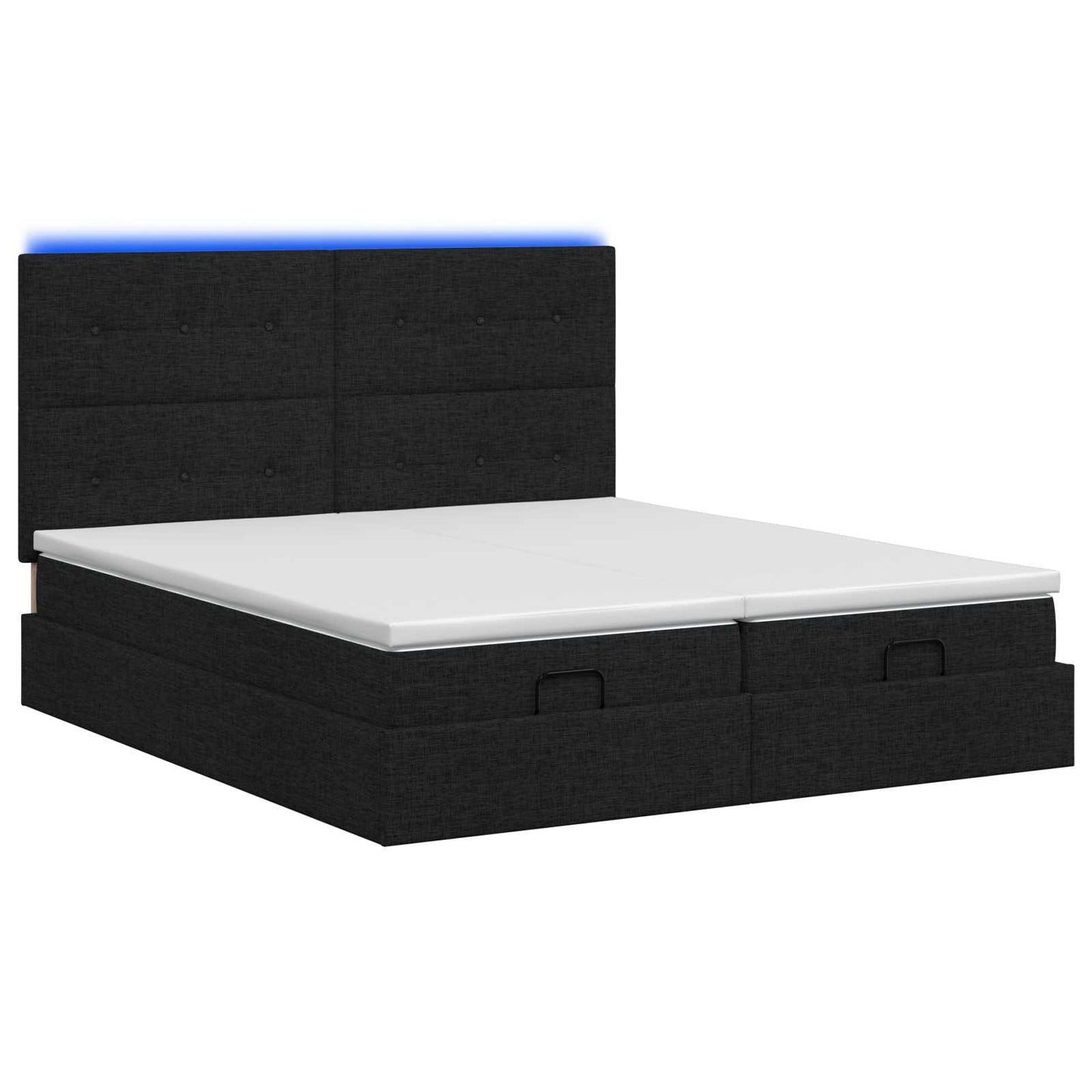 Ottoman seng med madras og LED Sort 200 x 200 cm Stof