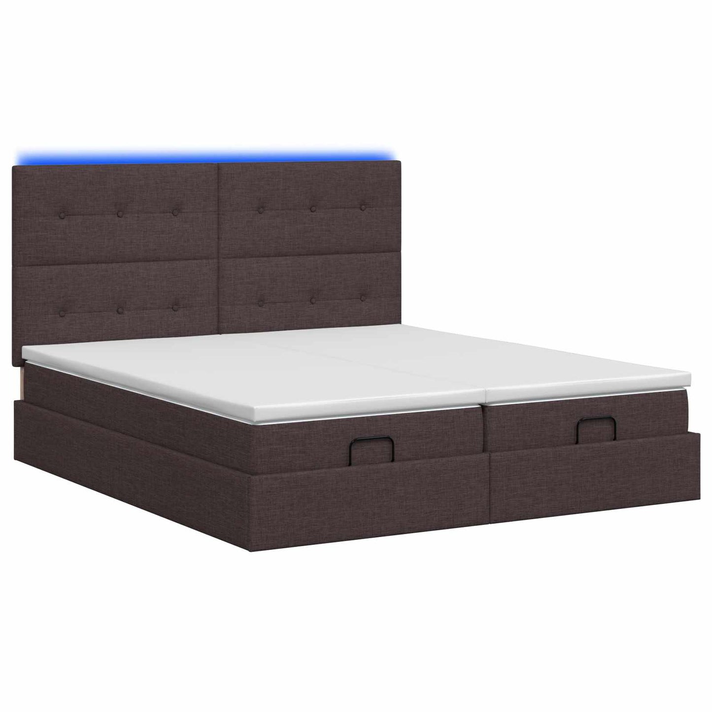 Ottoman seng med madras og LED Mørk Brun 200 x 200 cm Stof