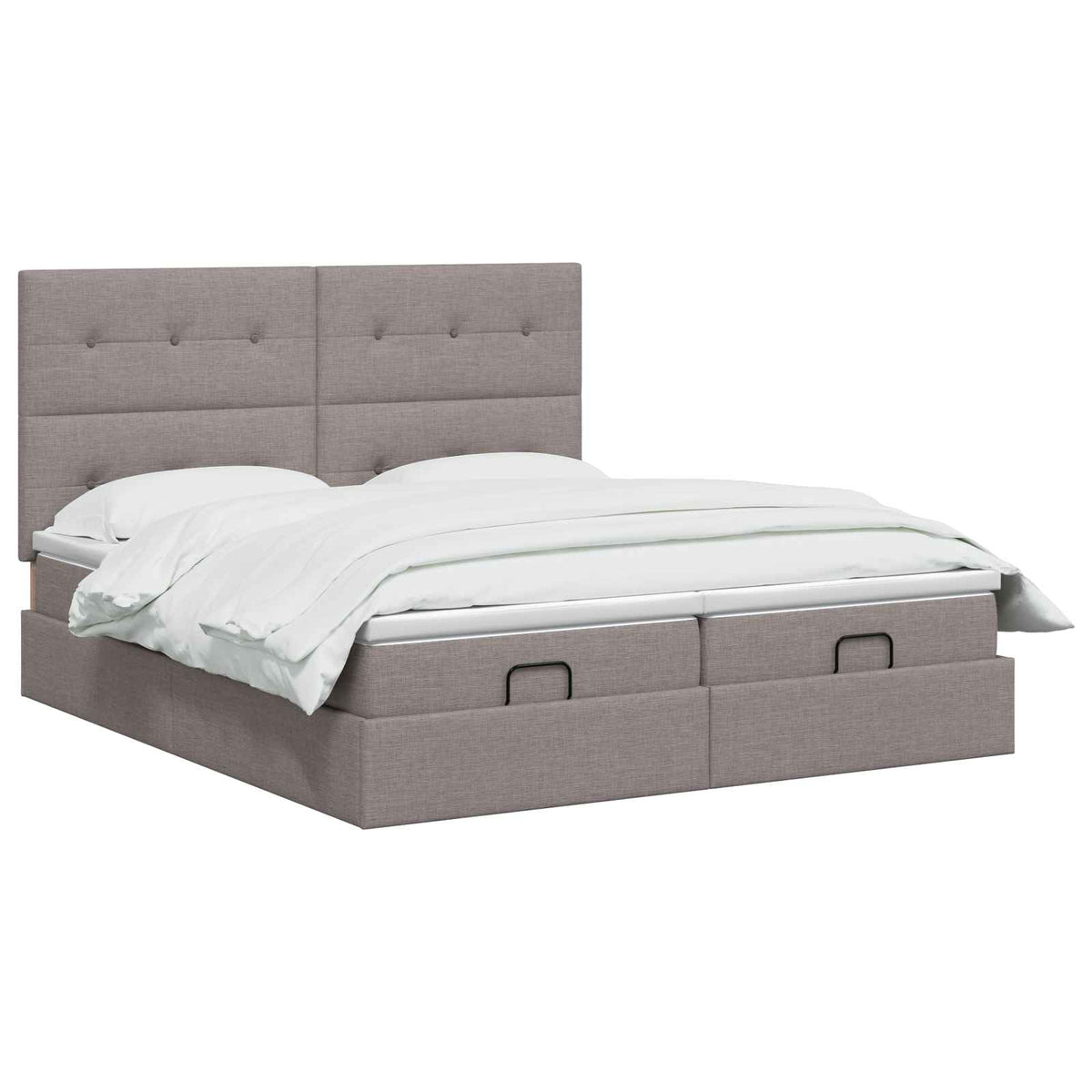 Ottoman seng med madras og LED Gråbrun 200 x 200 cm Stof