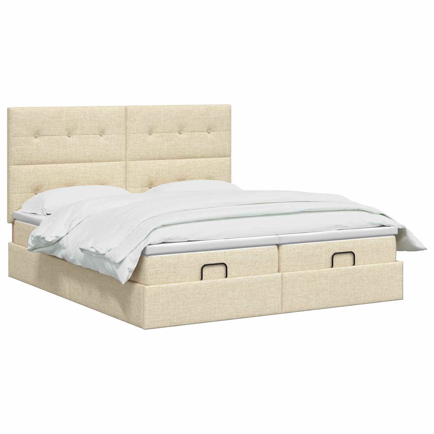 Ottoman seng med madras og LED Cremefarvet 200 x 200 cm Stof