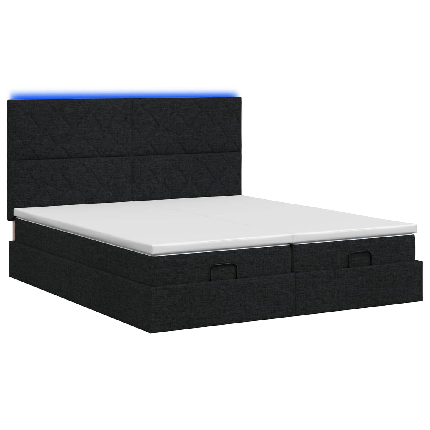 Ottoman seng med madras og LED Sort 180 x 200 cm Stof