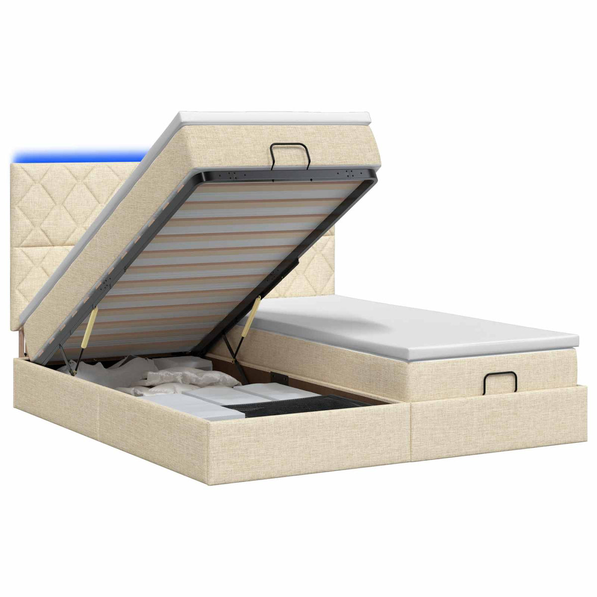Ottoman seng med madras og LED Cremefarvet 180 x 200 cm Stof
