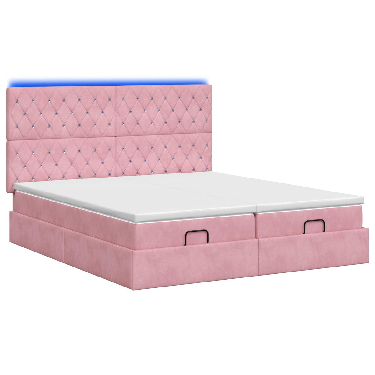 Ottoman seng med madras og LED Lyserød 160 x 200 cm Velour