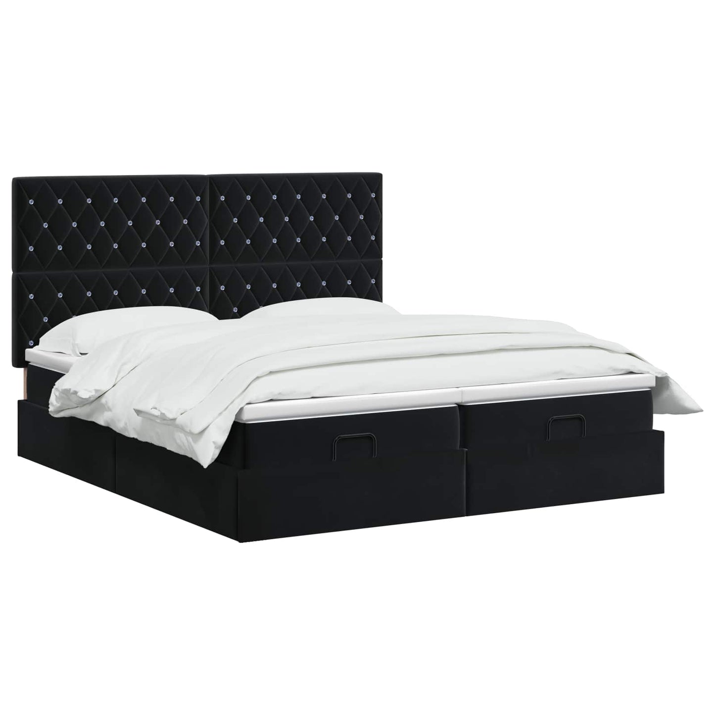 Ottoman seng med madras og LED Sort 200 x 200 cm Velour