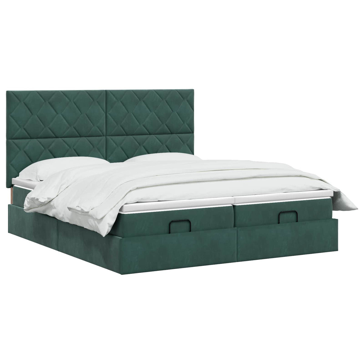 Ottoman seng med madras og LED Mørkegrøn 200 x 200 cm Velour