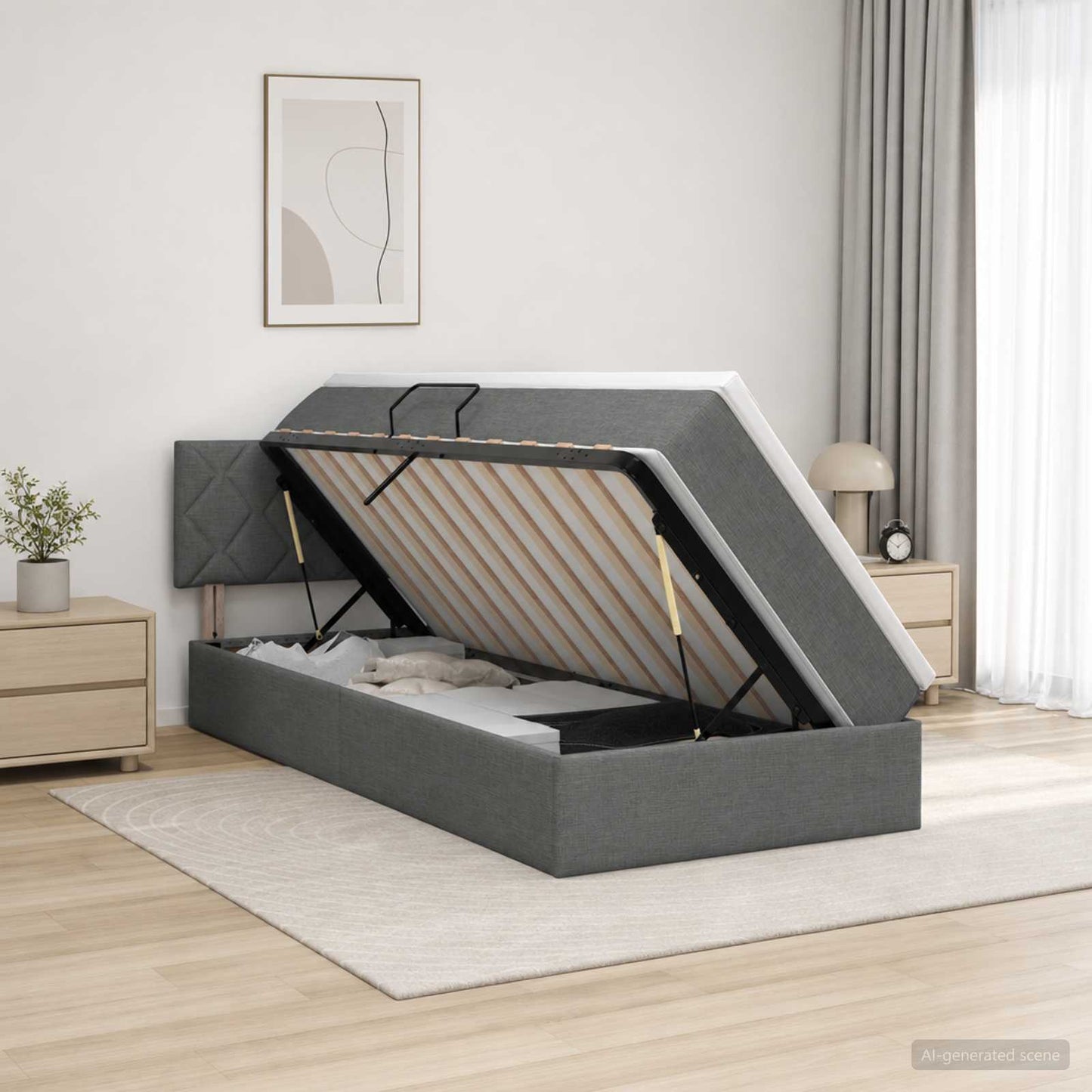 Seng med opbevaring og madras Mørkegrå 100 x 200 cm Fløjl