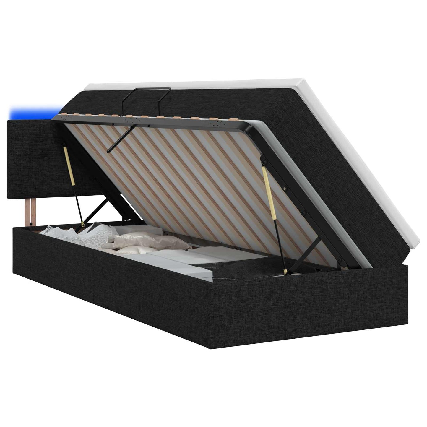 LED opbevarings seng med madras Sort 100 x 200 cm Stof