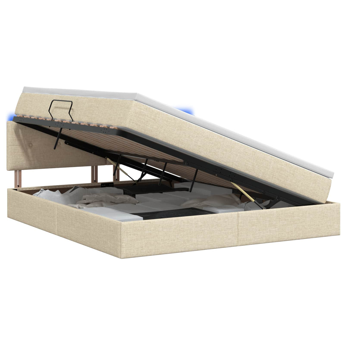 LED opbevarings seng med madras Cremefarvet 140 x 200 cm Stof