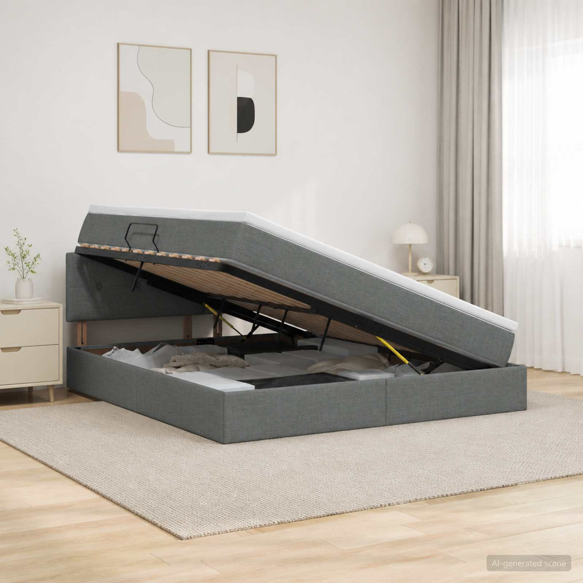LED opbevarings seng med madras Mørkegrå 140 x 190 cm Stof