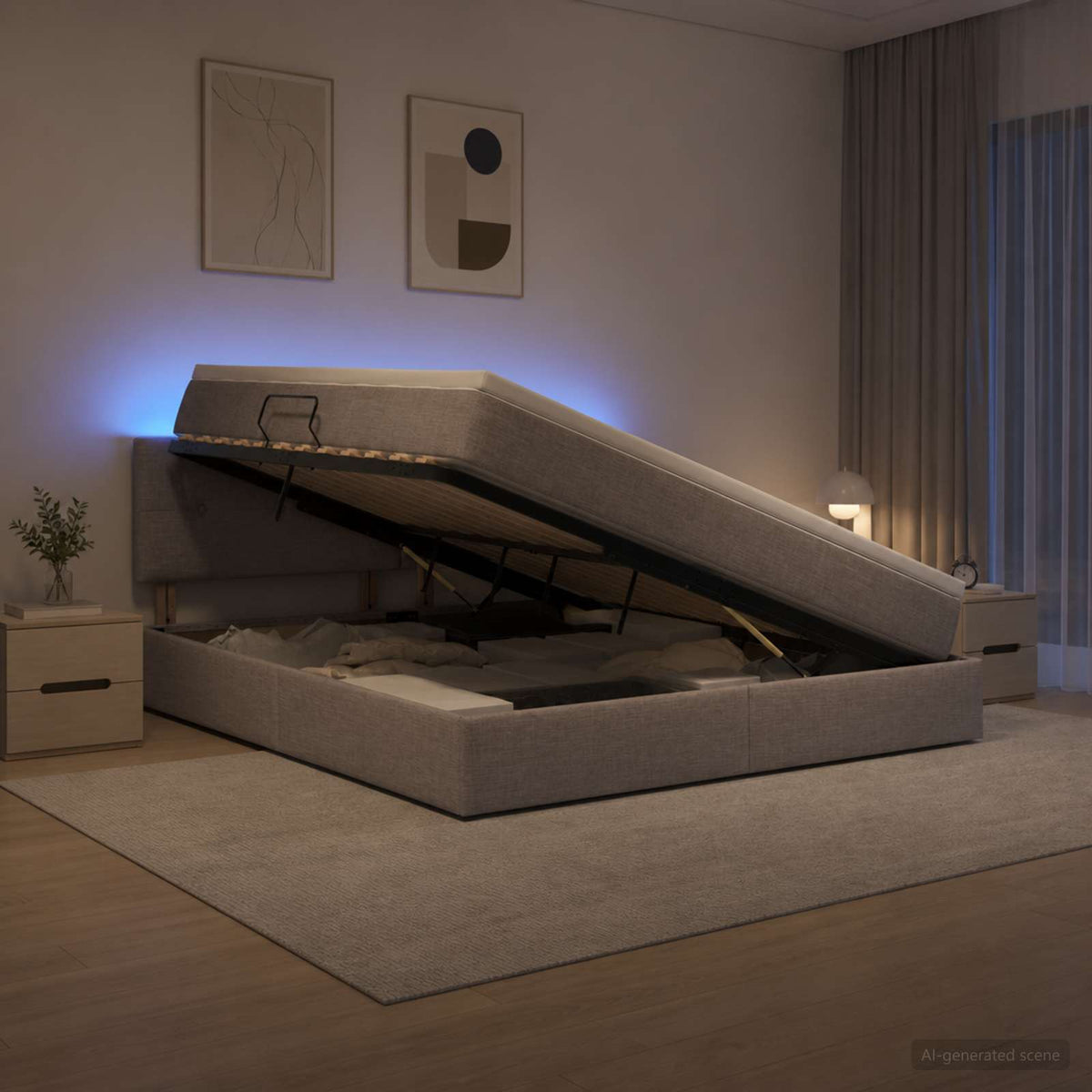 LED opbevarings seng med madras Gråbrun 180 x 200 cm Stof