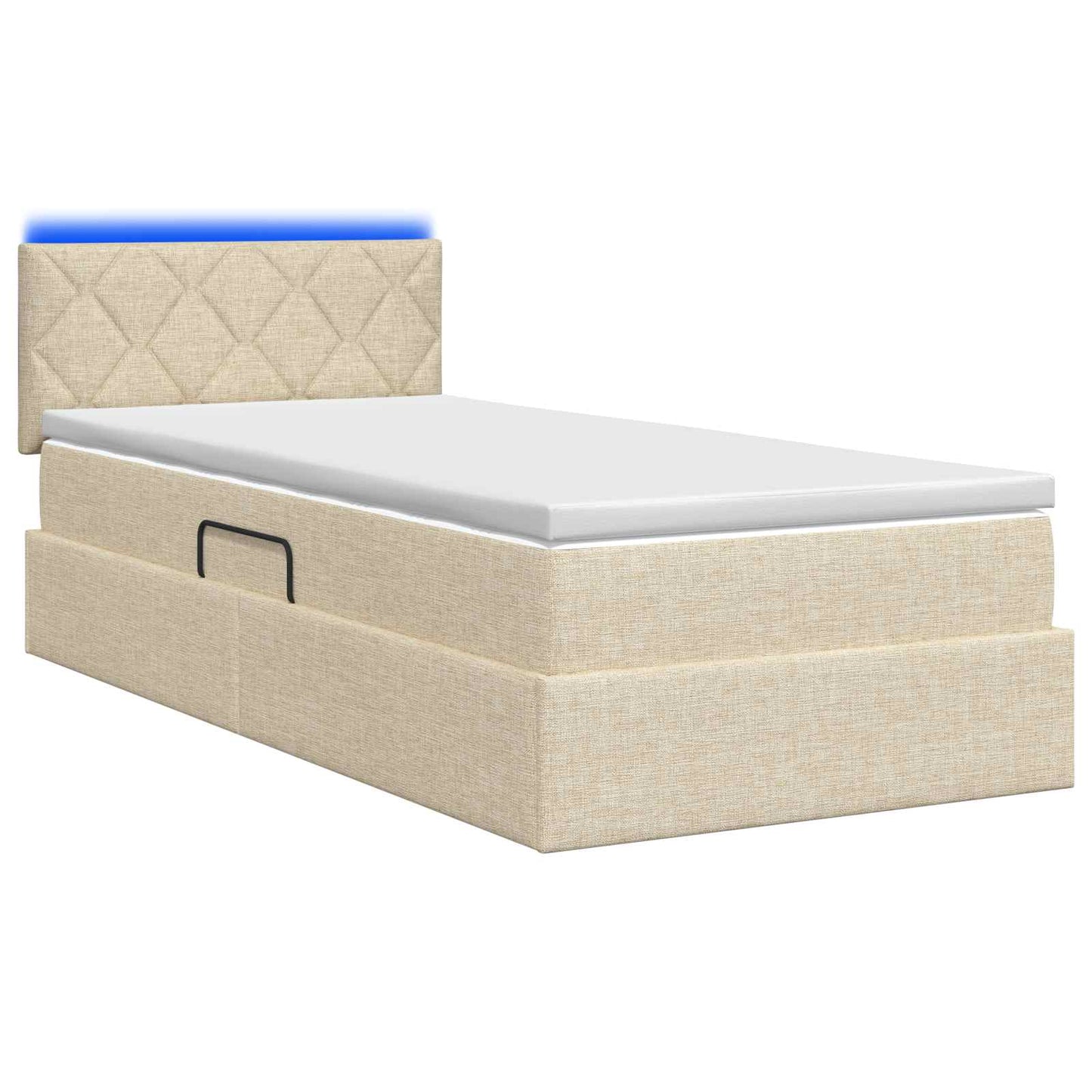 LED opbevarings seng med madras Cremefarvet 90 x 190 cm Stof