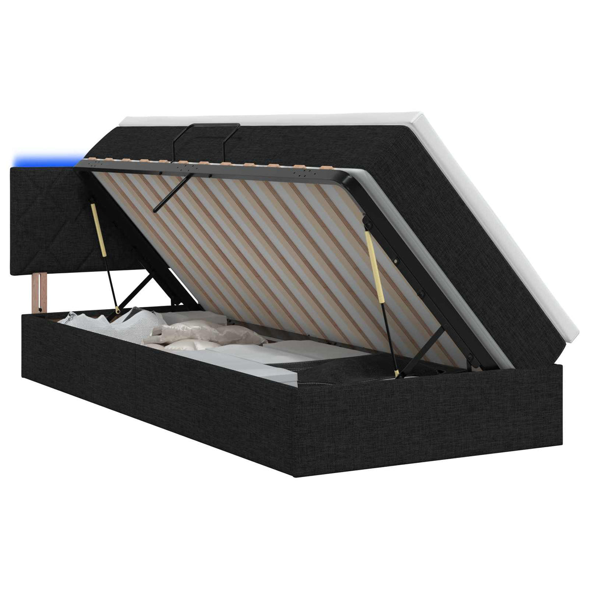 LED opbevarings seng med madras Sort 100 x 200 cm Stof