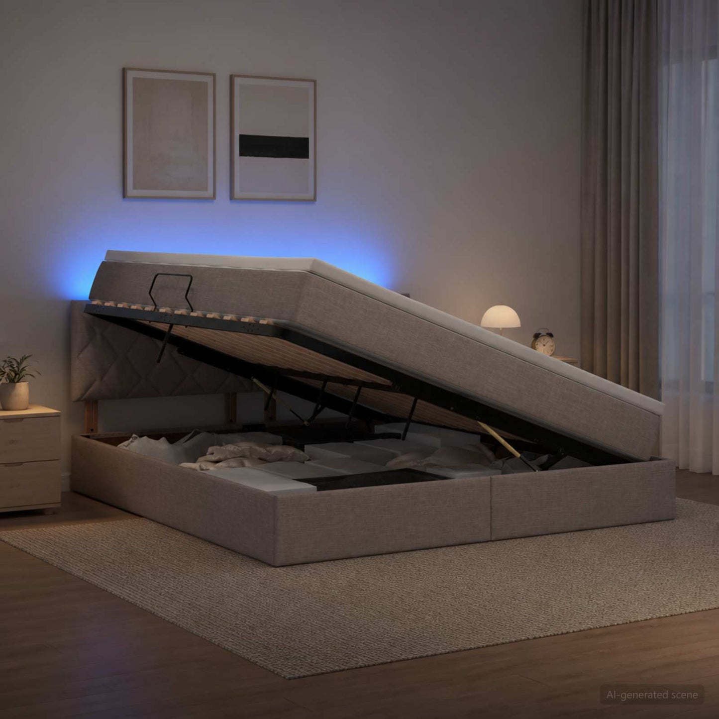 LED opbevarings seng med madras Gråbrun 160 x 200 cm Stof