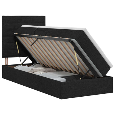 Seng med opbevaring og madras Sort 90 x 190 cm Stof