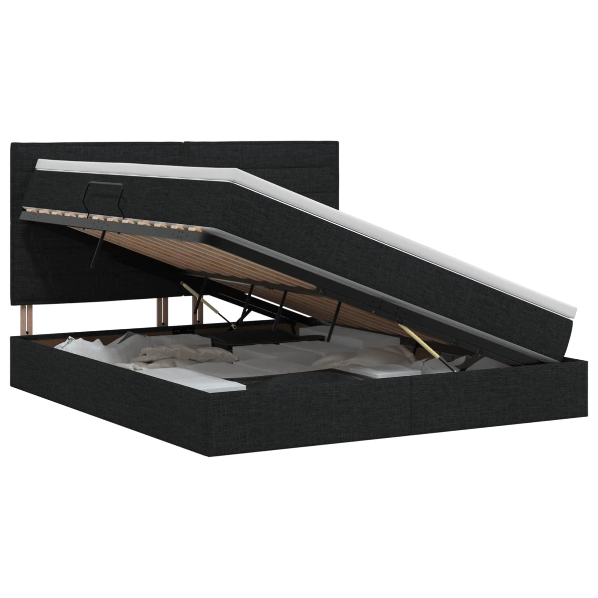 Seng med opbevaring og madras Sort 140 x 190 cm Stof