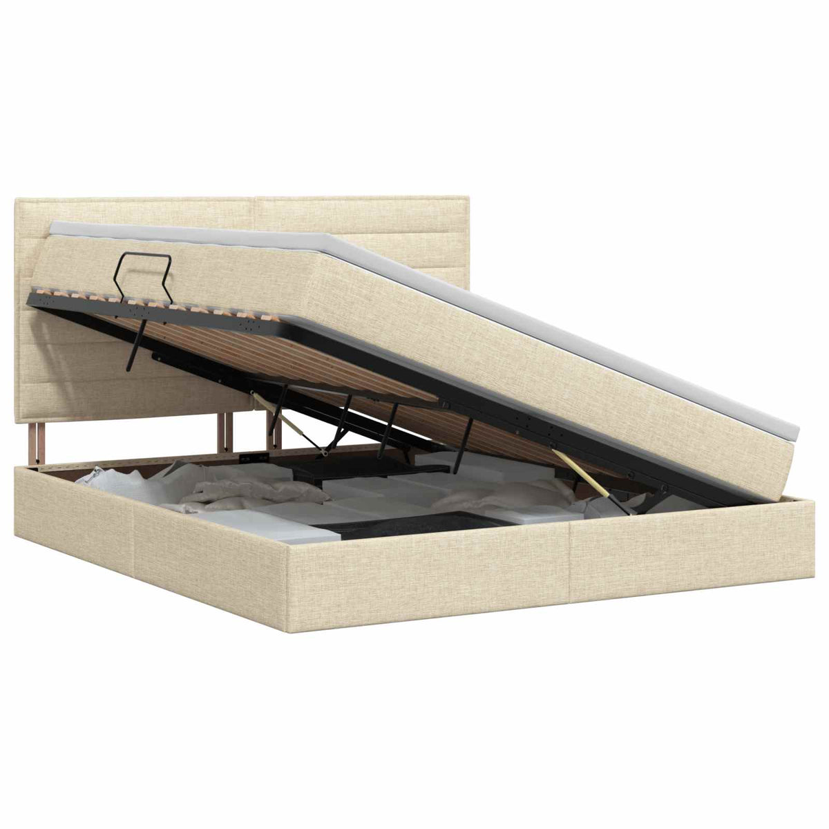 Seng med opbevaring og madras Cremefarvet 160 x 200 cm Stof