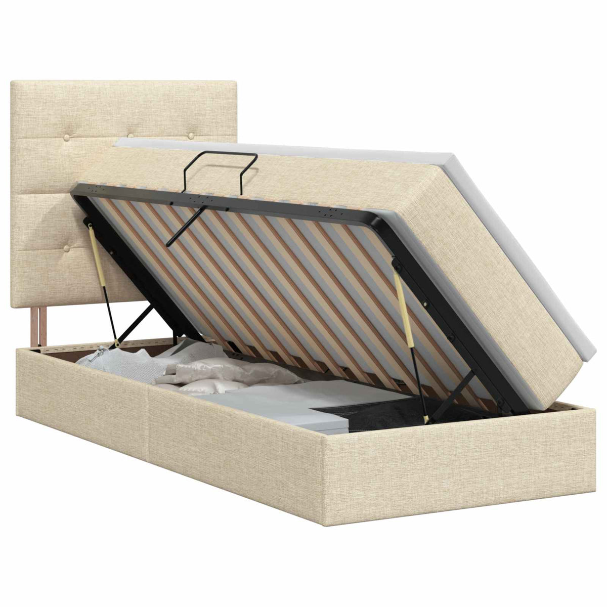 Seng med opbevaring og madras Cremefarvet 90 x 190 cm Stof