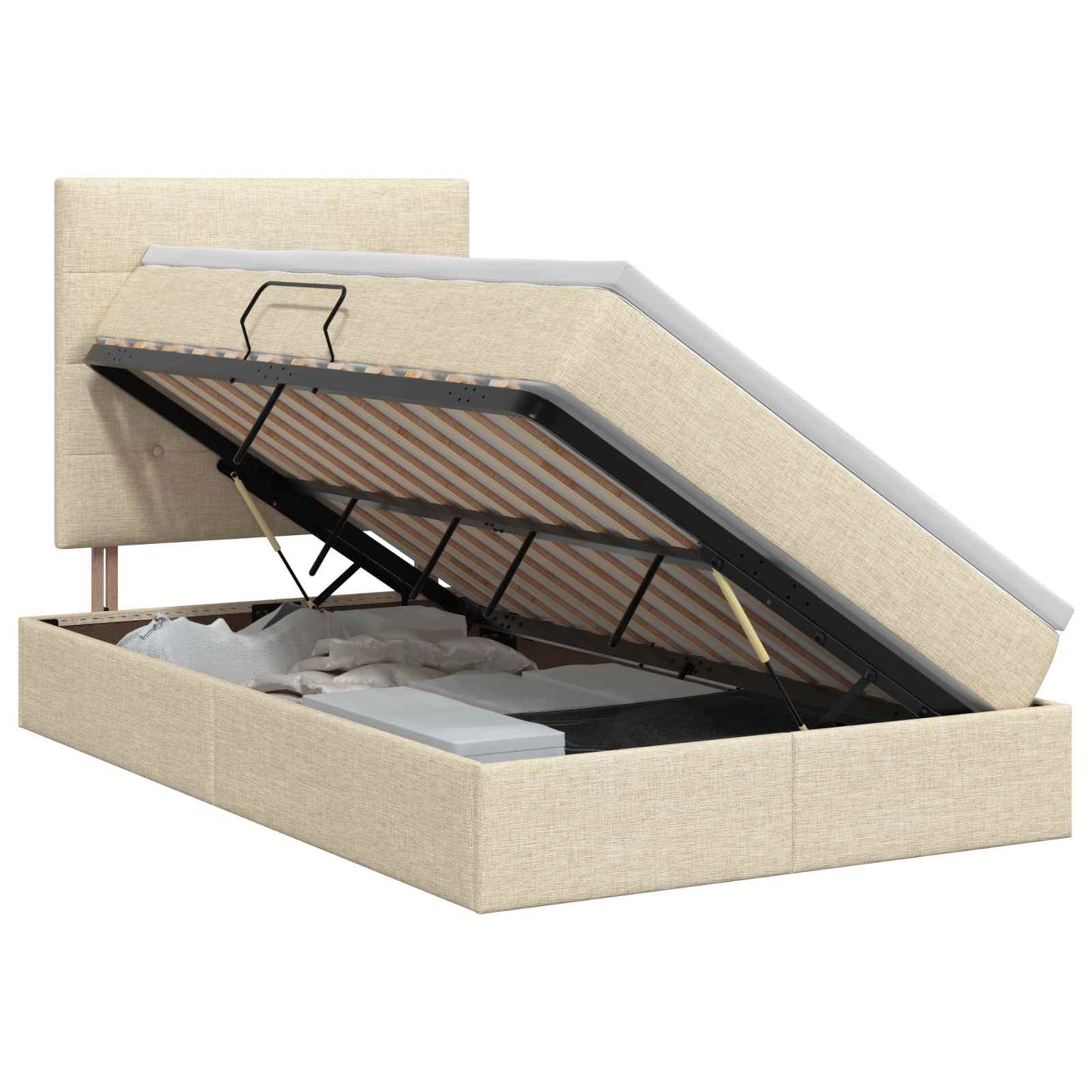 Seng med opbevaring og madras Cremefarvet 120 x 200 cm Stof