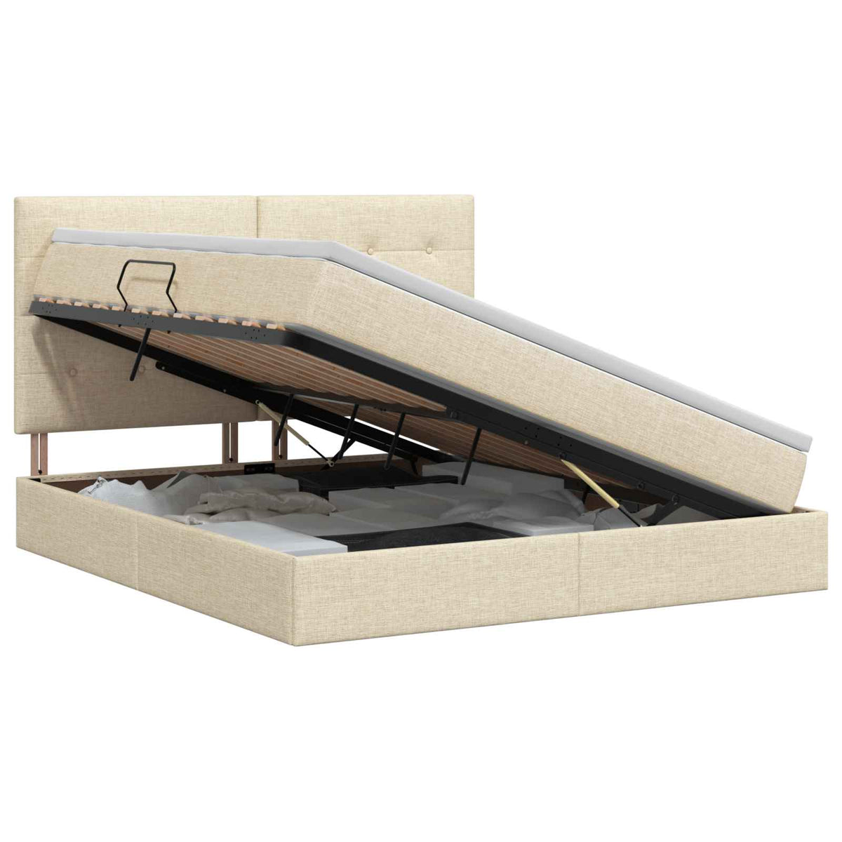 Seng med opbevaring og madras Cremefarvet 140 x 200 cm Stof