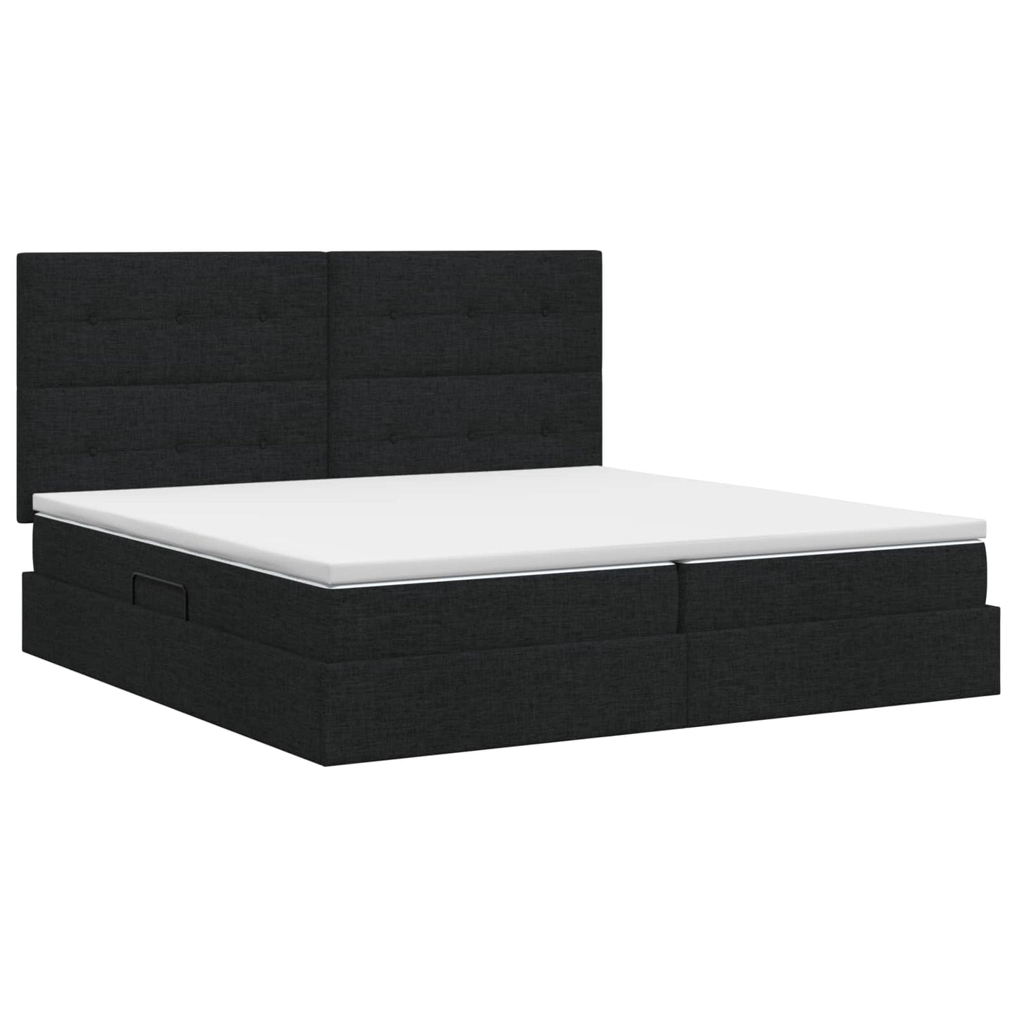 Seng med opbevaring og madras Sort 200 x 200 cm Stof