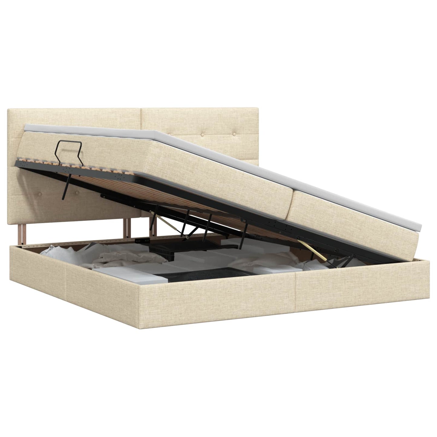 Seng med opbevaring og madras Cremefarvet 200 x 200 cm Stof