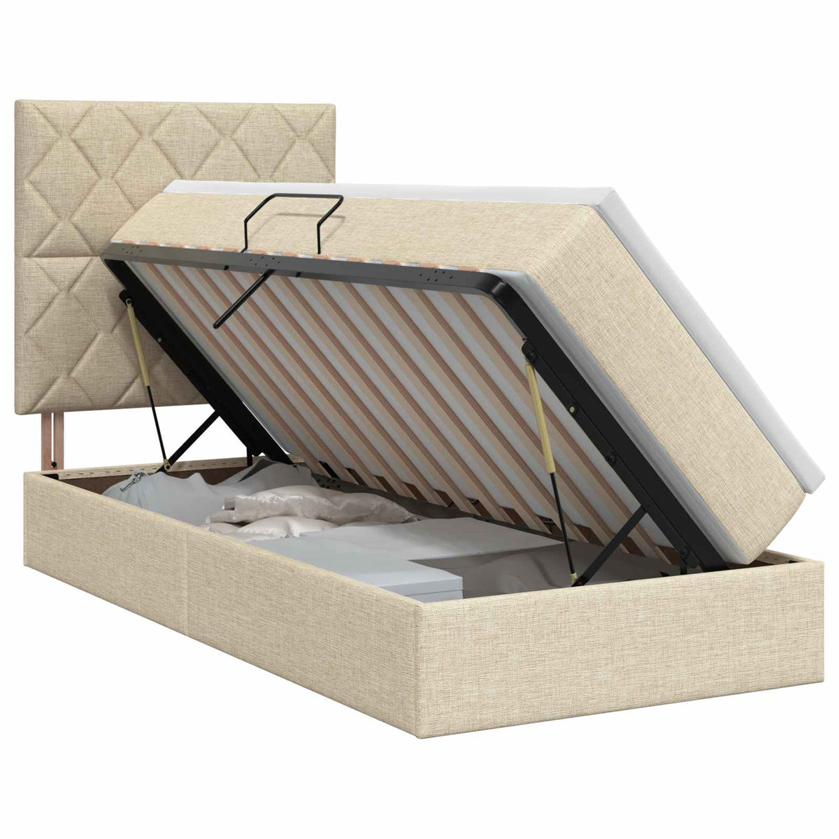 Seng med opbevaring og madras Cremefarvet 90 x 200 cm Stof