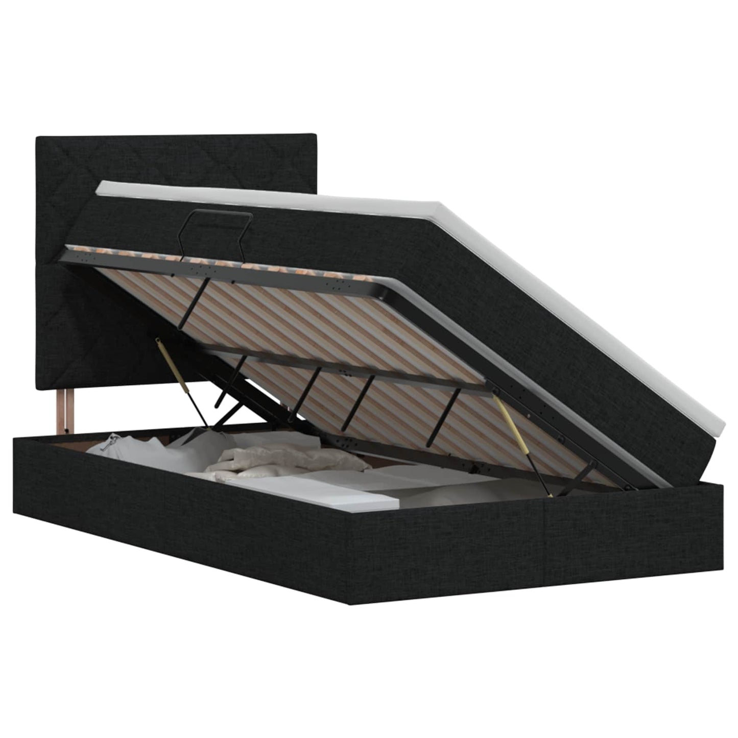 Seng med opbevaring og madras Sort 120 x 200 cm Stof