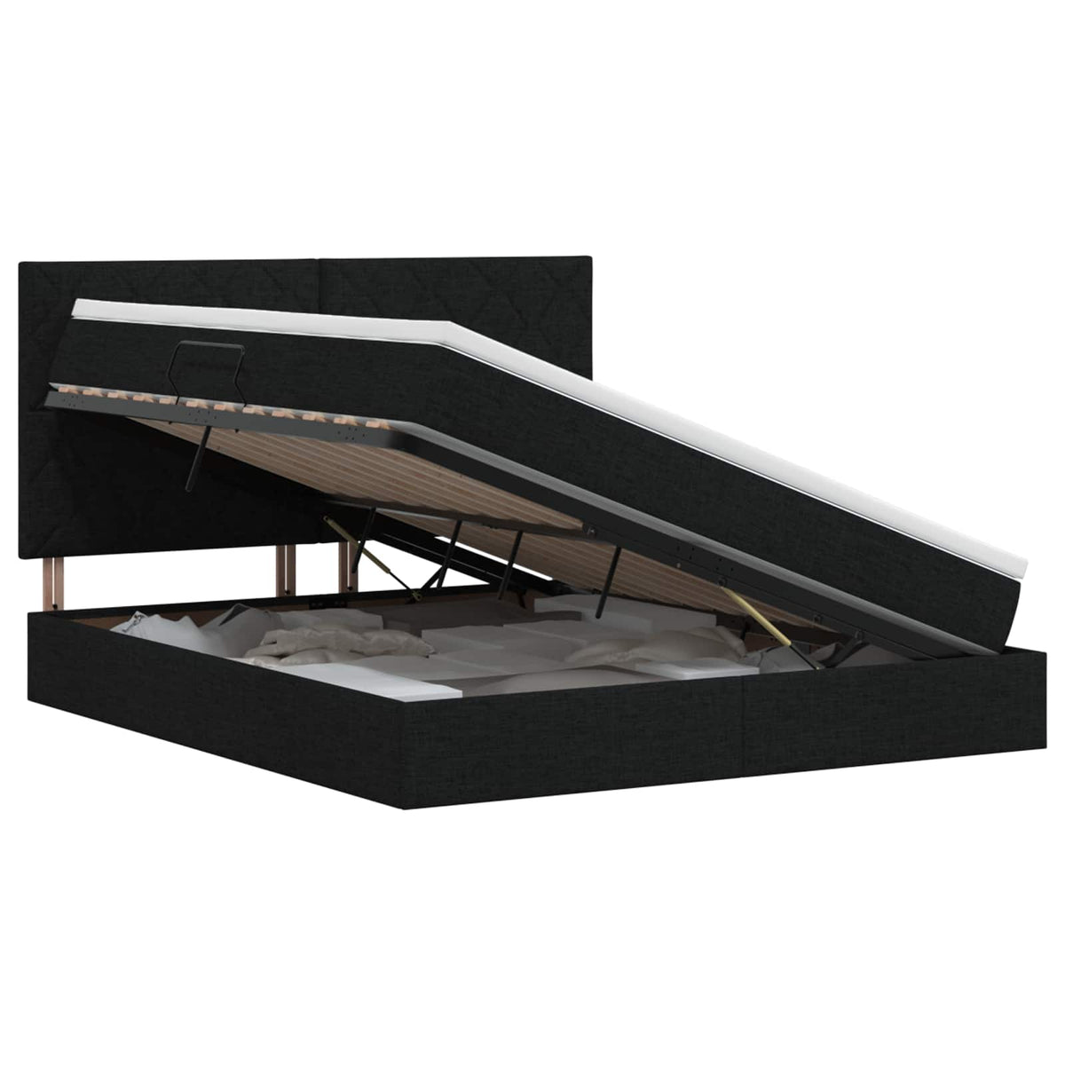 Seng med opbevaring og madras Sort 160 x 200 cm Stof