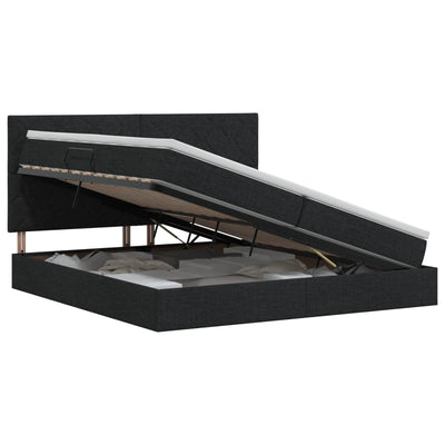 Seng med opbevaring og madras Sort 200 x 200 cm Stof