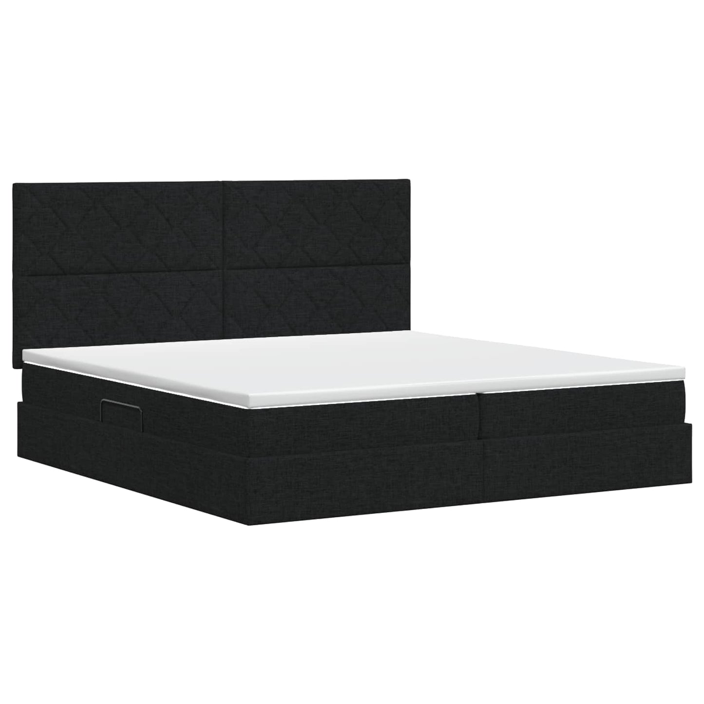 Seng med opbevaring og madras Sort 200 x 200 cm Stof