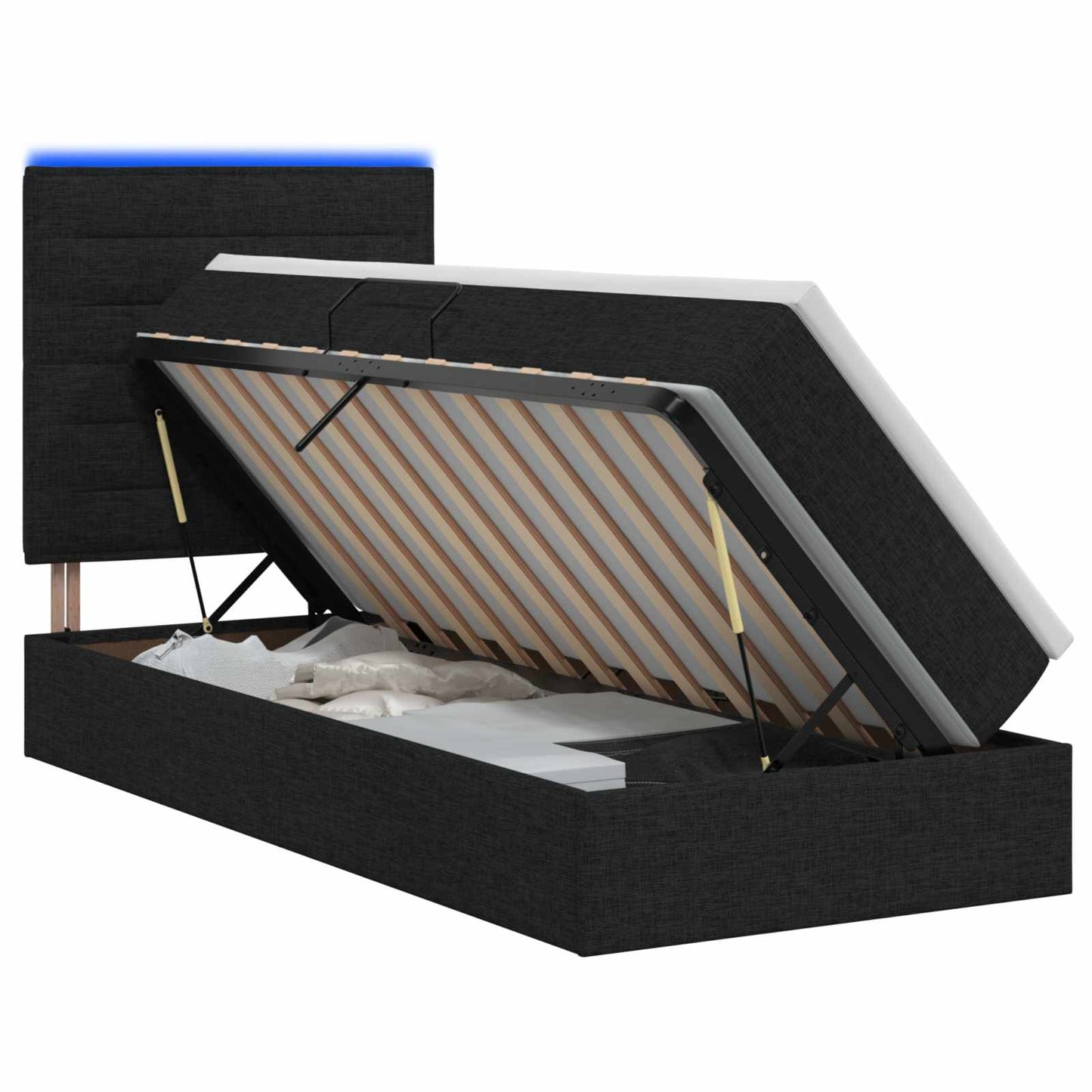 LED opbevarings seng med madras Sort 90 x 200 cm Stof