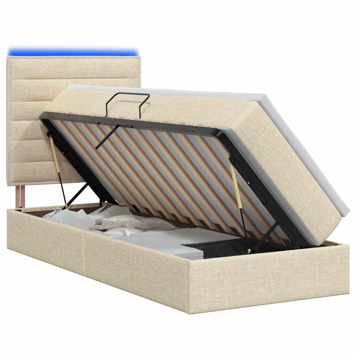 LED opbevarings seng med madras Cremefarvet 100 x 200 cm Stof