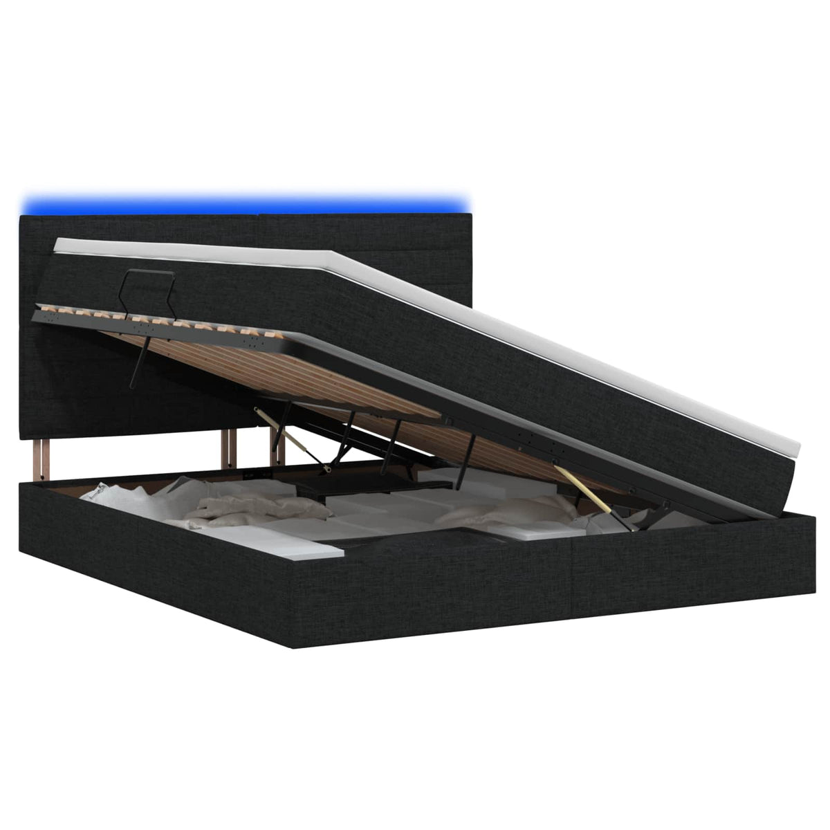 LED opbevarings seng med madras Sort 140 x 200 cm Stof